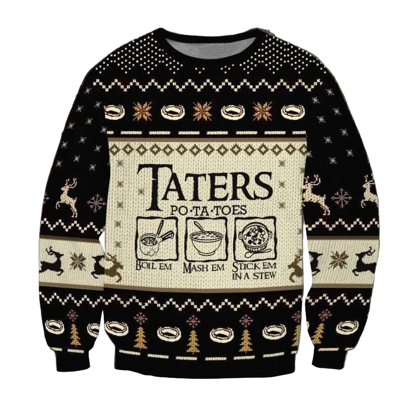 Taters Potatoes Black Ugly Christmas Sweater