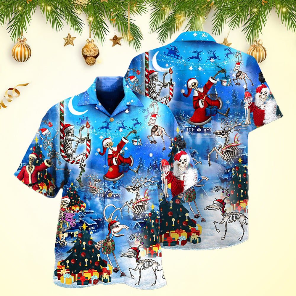 Christmas And Skull Merry Xmas Night Hawaiian Shirt Mens Hawaiian Shirts Xmas Gifts