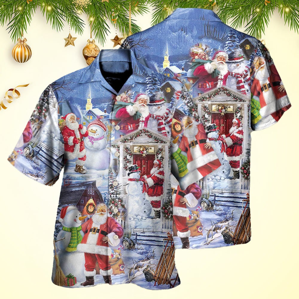 Christmas Santa And Snowman Happy Holiday Christmas Hawaiian Shirt Gifts For Friends