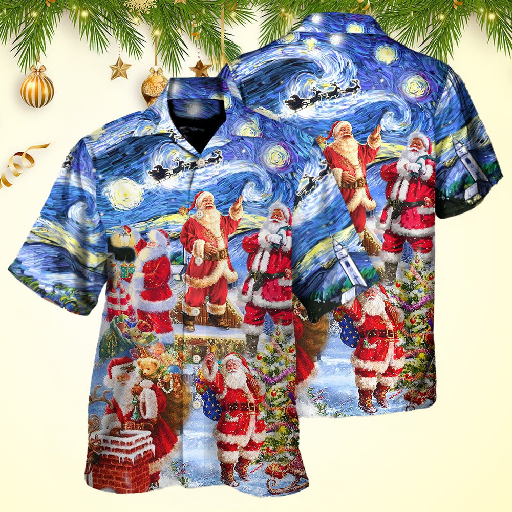 Christmas Santa Snow Night Merry Xmas Hawaiian Shirt Gift Ideas For Dad