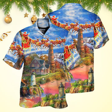 Lighthouse Christmas Santa Christmas Hawaiian Shirt Holiday Gifts For Mens