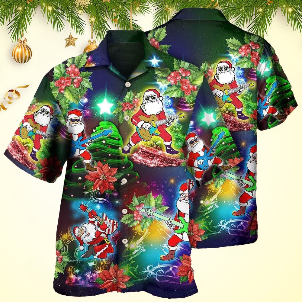 Guitar Music Santa So High Christmas Hawaiian Shirt Christmas Hawaiian Shirt Mens
