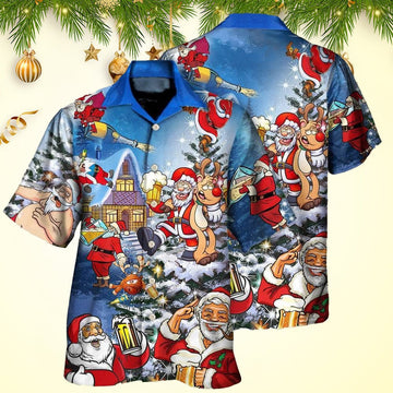 Christmas Funny Santa Claus Drinking Beer Troll Christmas Hawaiian Shirt Mens
