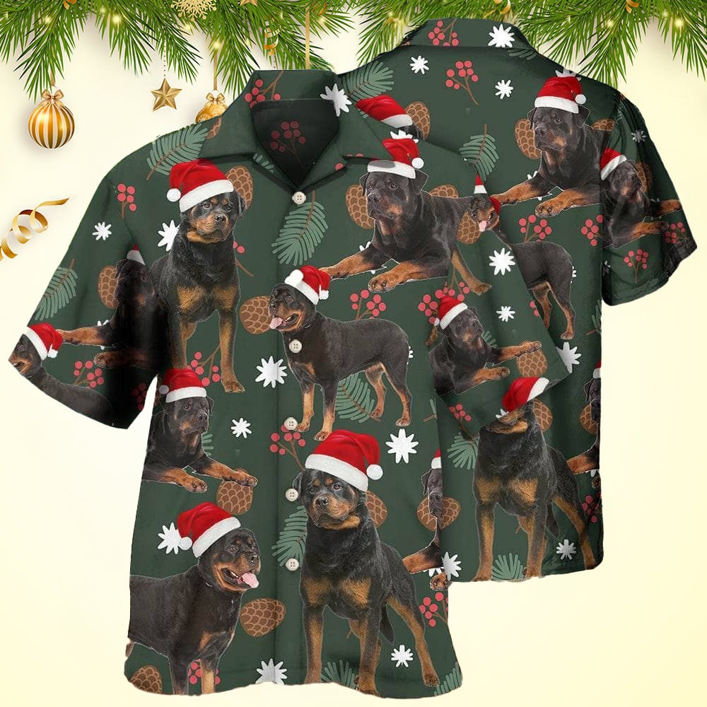 Rottweiler Green Leaf Merry Christmas Hawaiian Shirt Christmas Hawaiian Shirt Mens