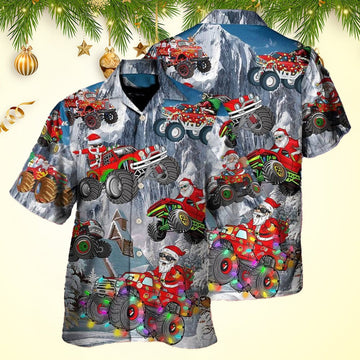 Christmas Santa Claus Riding Red Truck Christmas Hawaiian Shirt Mens