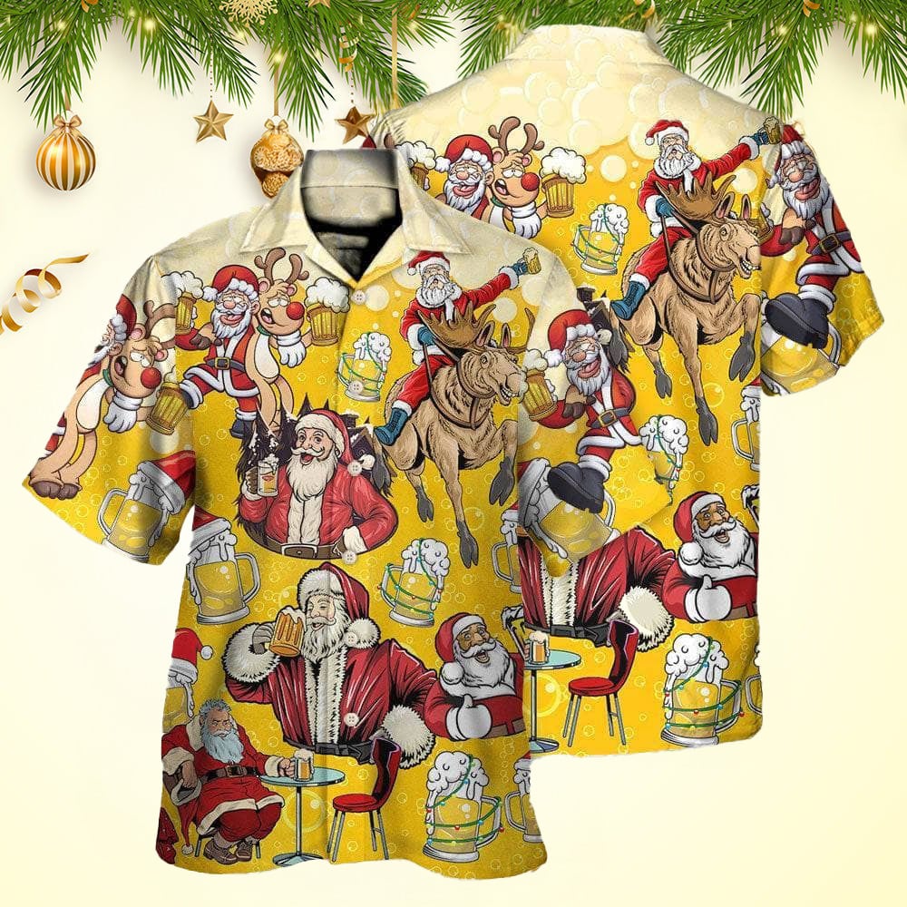 Beer Santa Funny Christmas Merry Xmas Hawaiian Shirt Christmas Hawaiian Shirt Mens