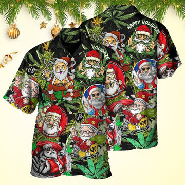 Christmas Weed Smoking Santa Hippie Hawaiian Shirt Christmas Hawaiian Shirt Mens
