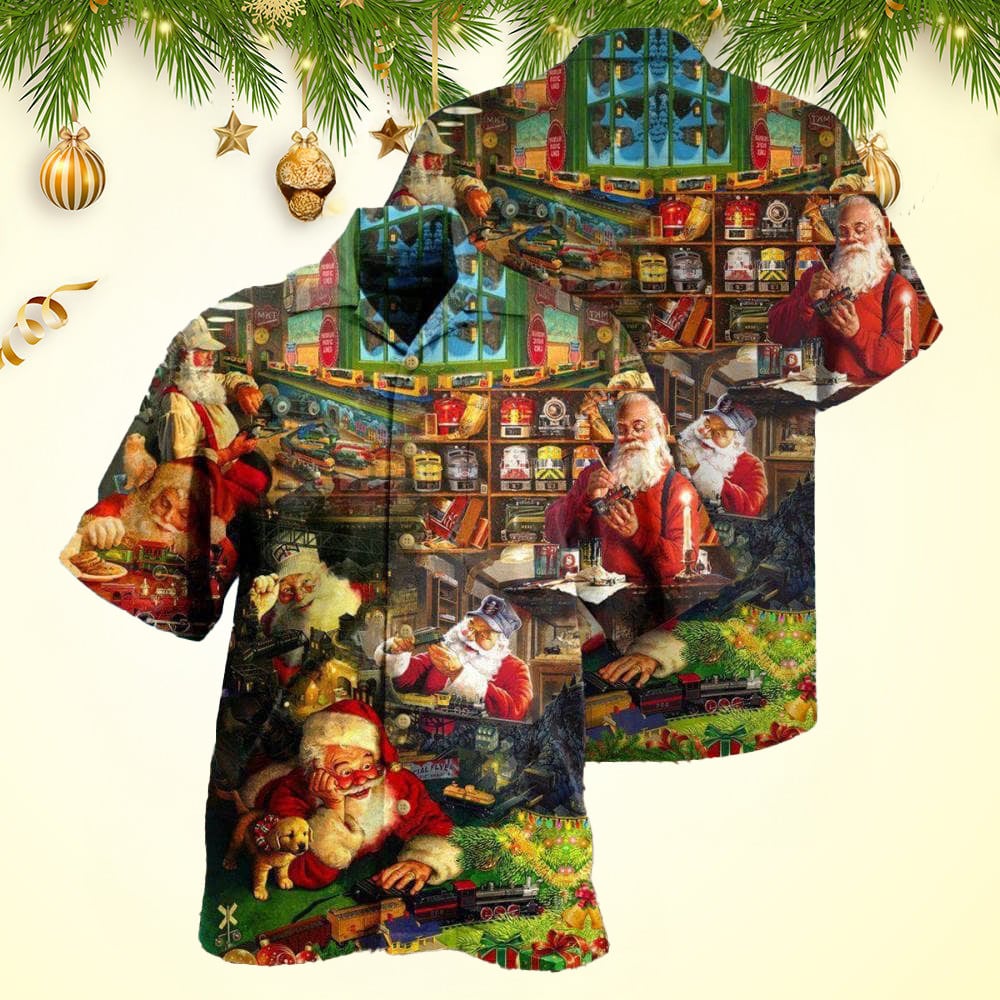 Train Merry Xmas Santa Toys Train Factory Hawaiian Shirt Christmas Hawaiian Shirt Mens