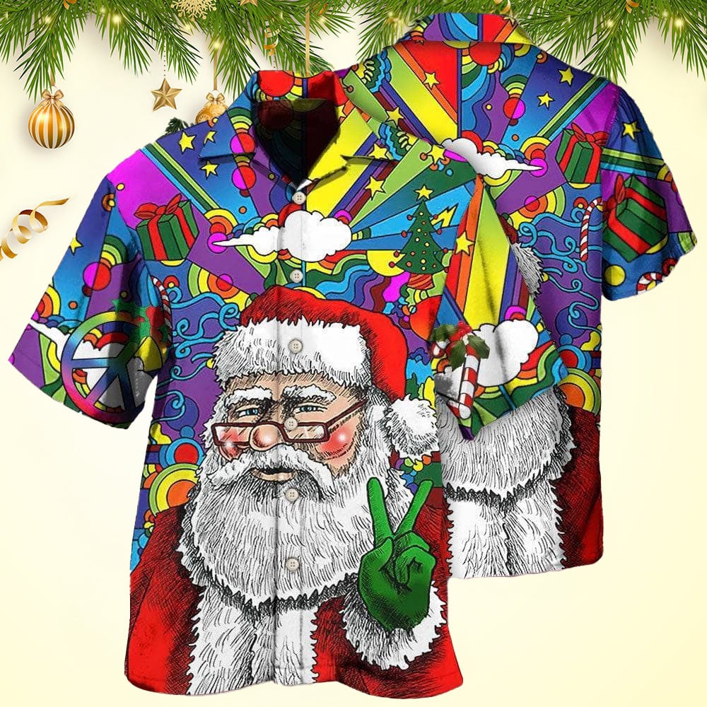 Hippie Funny Santa Claus Christmas Hawaiian Shirt Christmas Hawaiian Shirt Mens