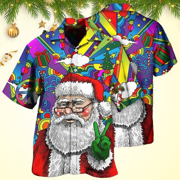 Hippie Funny Santa Claus Christmas Hawaiian Shirt Christmas Hawaiian Shirt Mens