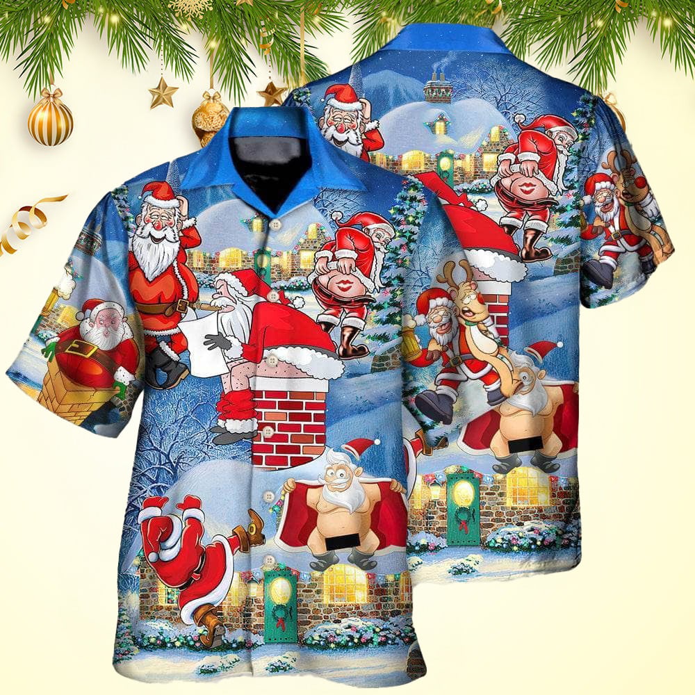 Christmas Rebellious Santa Claus Drunk Beer Troll Christmas Hawaiian Shirt Mens