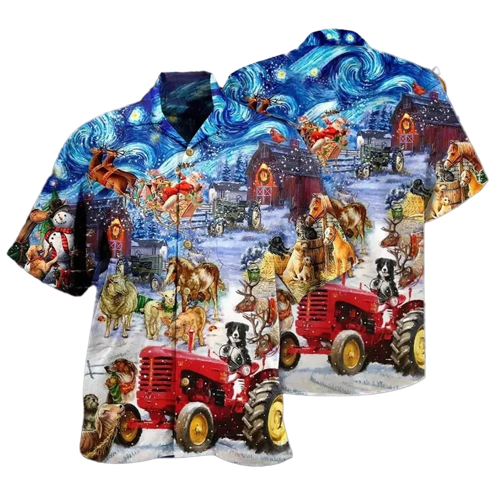 Farmers Night Before Christmas Short Hawaiian Shirt Vacation Aloha Shirt Best Hawaiian Shirts Hawaiian Shirts For Men