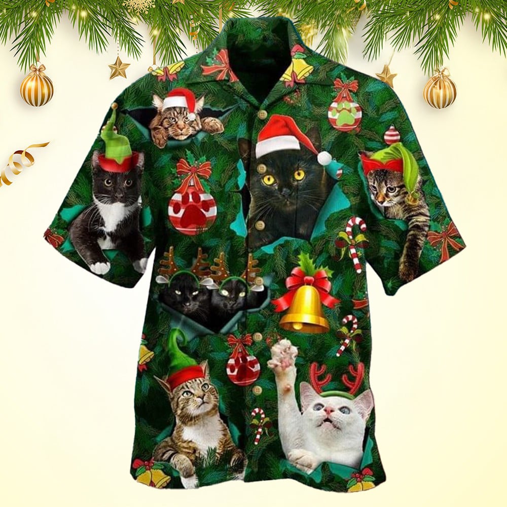Cat Christmas Hawaiian Shirt Hawaiian Shirt With Cat Face Best Christmas Gifts 2024