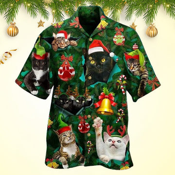 Cat Christmas Hawaiian Shirt Hawaiian Shirt With Cat Face Best Christmas Gifts 2024