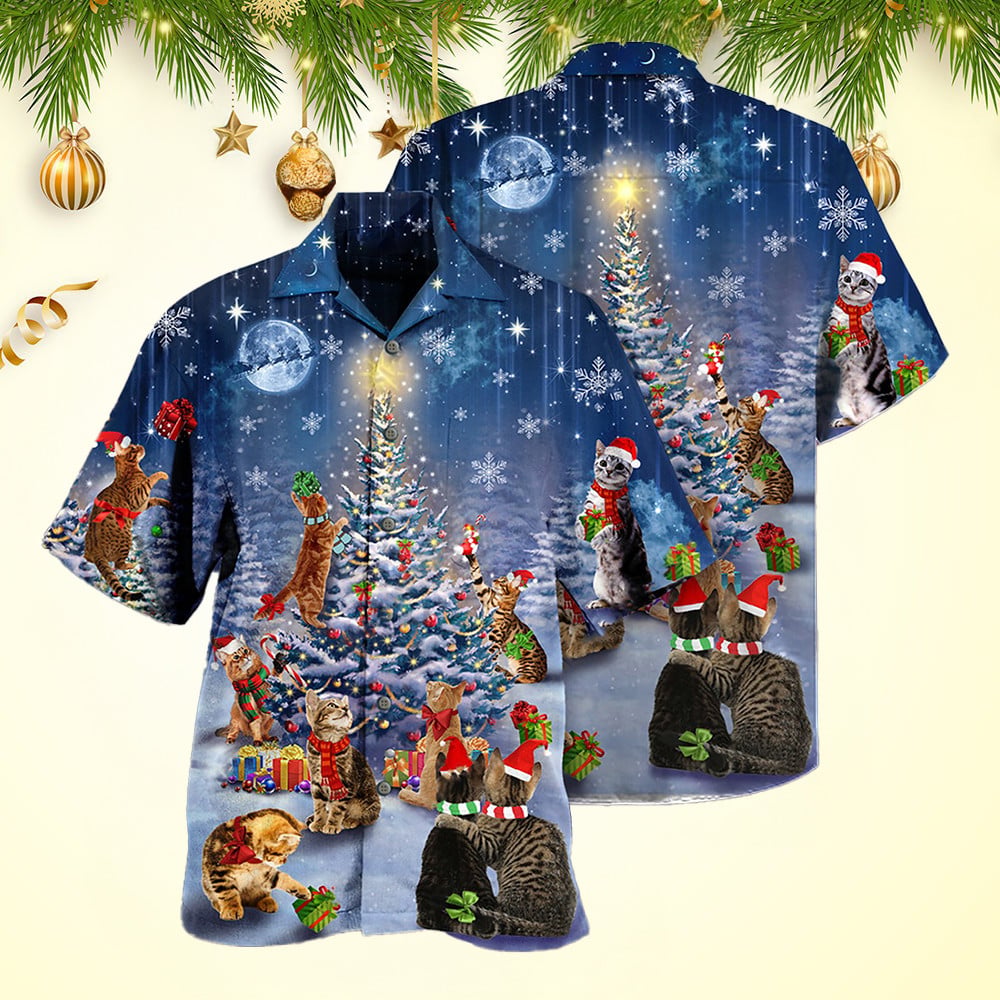 Cats Love Christmas Hawaiian Shirt With Cat Face Top Christmas Gifts 2024