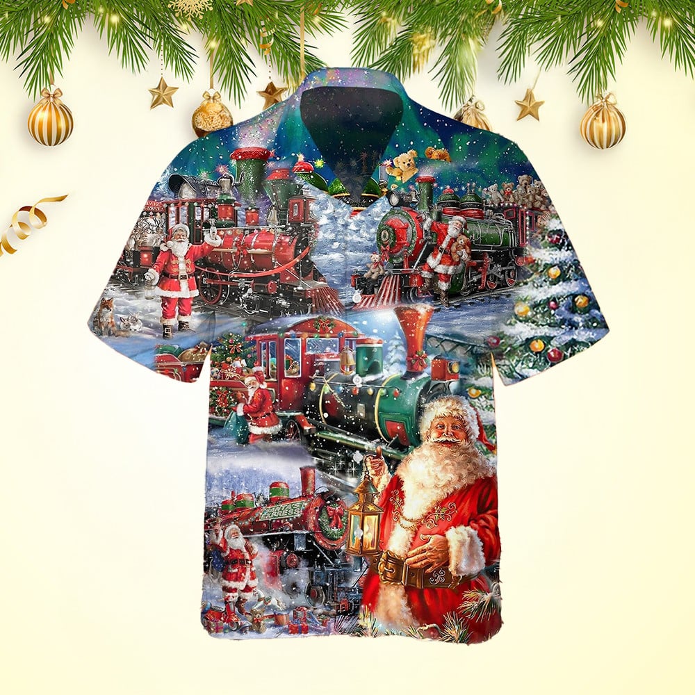 Train To Christmas Hawaiian Shirt Mens Christmas Gifts For Dad Husband