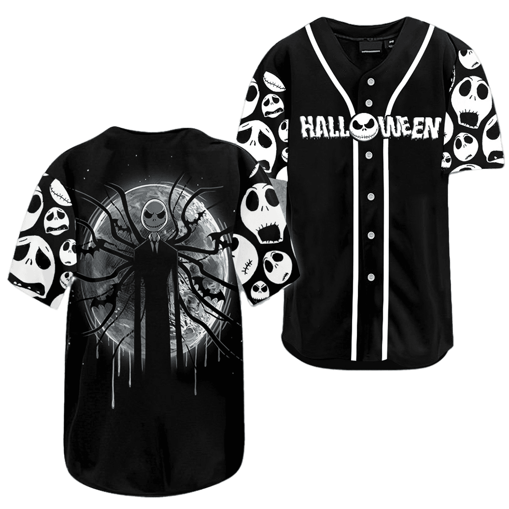 Halloween Jack Skeleton Black &amp; White Spooky Baseball Jersey