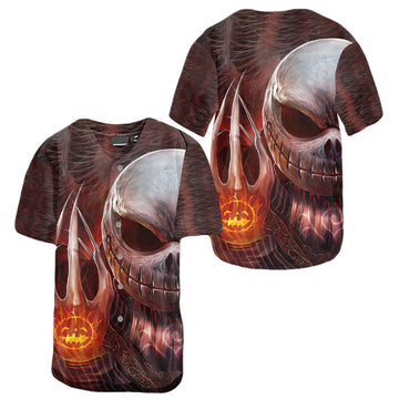 Skull &amp; Flames Gothic Halloween Baseball Jersey – Bold Men’s Shirt