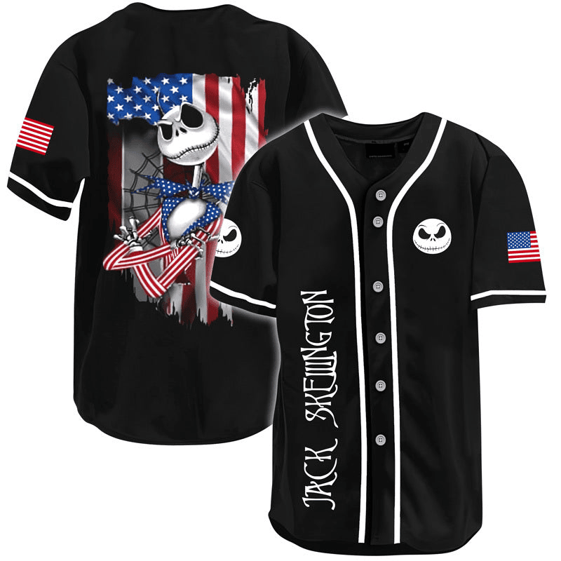 Patriotic Jack Skellington Baseball Jersey – Stylish Halloween &amp; 4th of July Shirt
