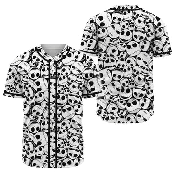 Unisex Skull Pattern Baseball Jersey – Black &amp; White Halloween Shirt, Breathable Fabric