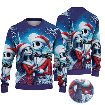 The Nightmare Before Christmas Jack And Sally Christmas Knitted Ugly Christmas Sweater