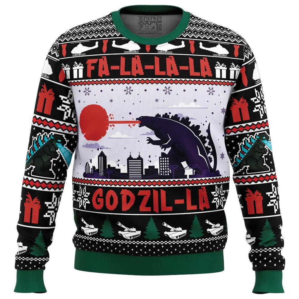 Falalala Godzil-la Christmas Knitted Ugly Christmas Sweater