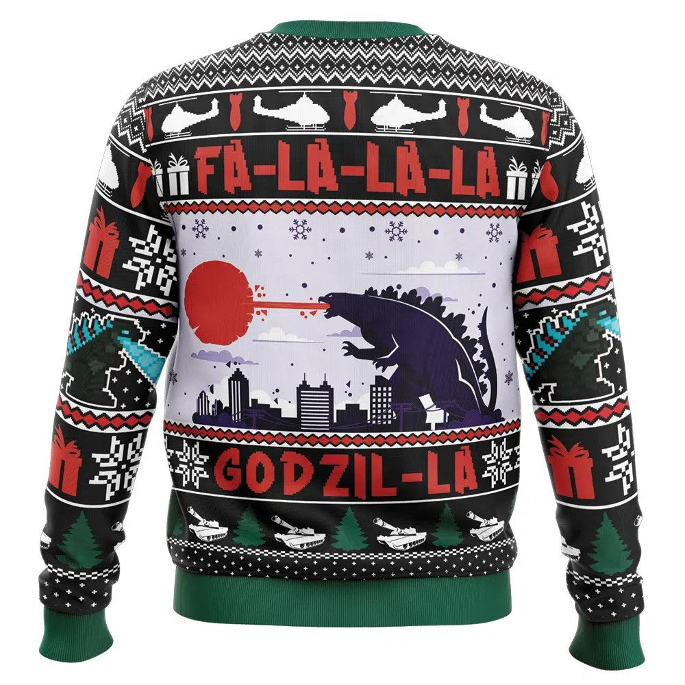 Falalala Godzil-la Christmas Knitted Ugly Christmas Sweater