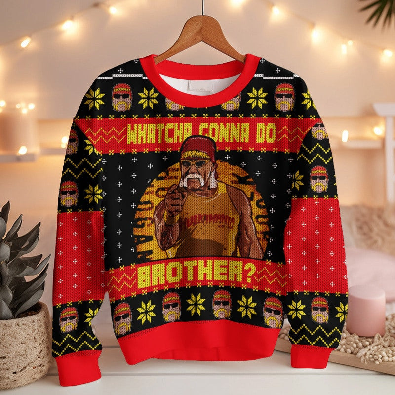 Whatcha Gonna Do Brother? Hulk Hogan Knitted Ugly Christmas Sweater