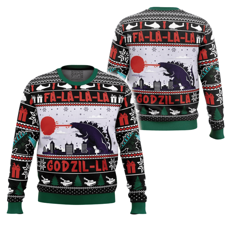 Falalala Godzil-la Christmas Knitted Ugly Christmas Sweater