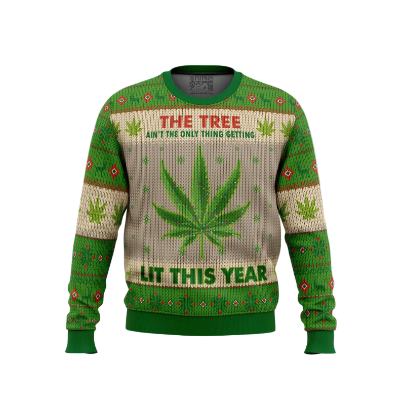 Lit This Year Weed Ugly Christmas Sweater