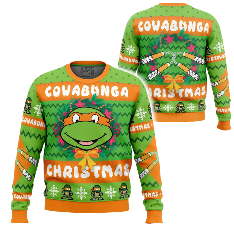 Cowabunga Michaelangelo Christmas Teenage Mutant Ninja Turtles Ugly Christmas Sweater