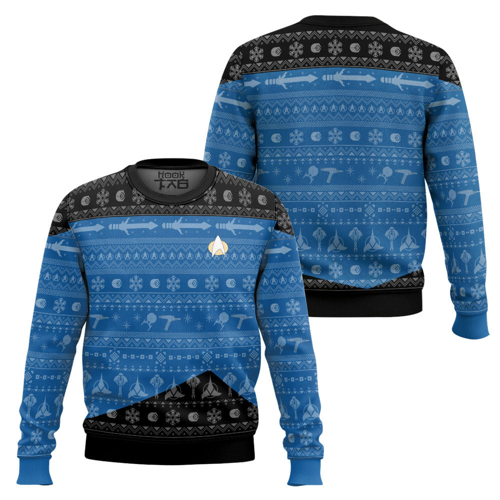 3D S.T The Next Generation 1987 Blue Ugly Christmas Ugly Sweater