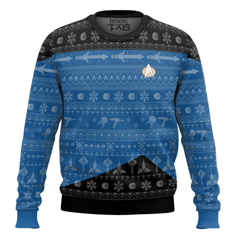 3D S.T The Next Generation 1987 Blue Ugly Christmas Ugly Sweater