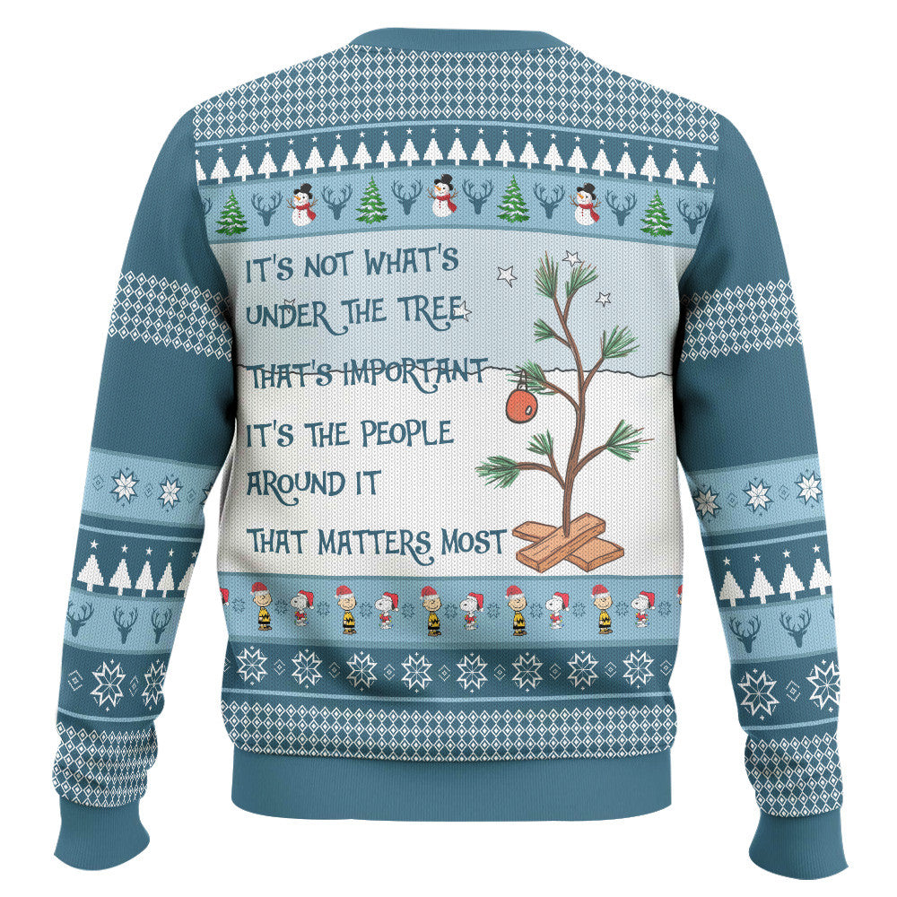Snoopy And Charlie Brown It’s Not What Under The Tree Ugly Christmas Sweater