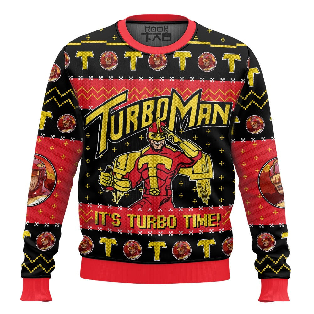 It’s Turbo Time! Turbo Man Jingle All the Way Ugly Sweater