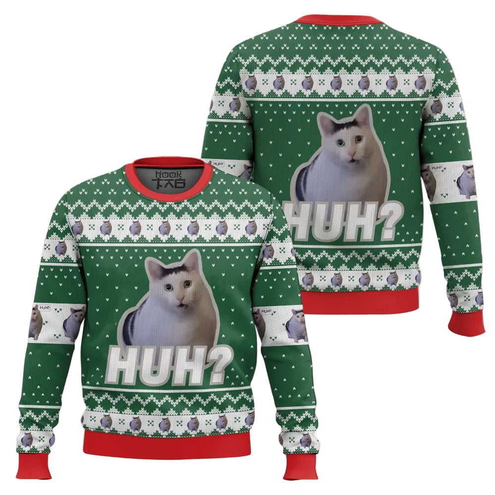 Huh? Cat meme Christmas Ugly Sweater
