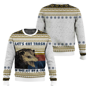 Let’s Eat Trash & Get Hit By A Car Opossum Ugly Christmas Sweater