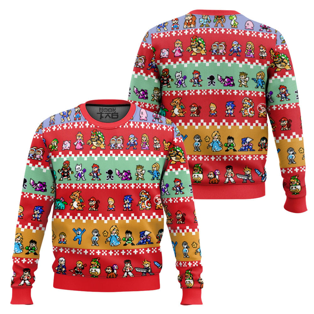 Pixel Smash Super Smash Bros Ugly Christmas Sweater