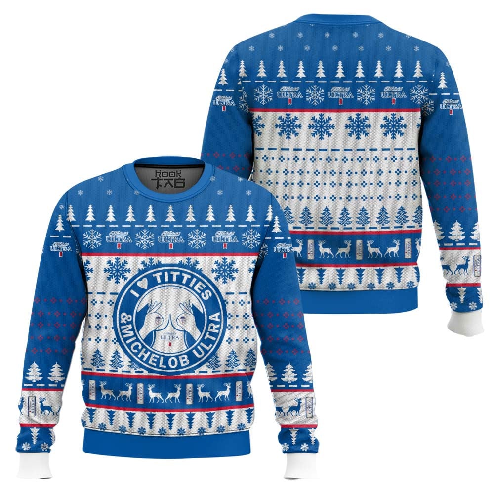 I Love Titties And Michelob Ultra Ugly Christmas Sweater