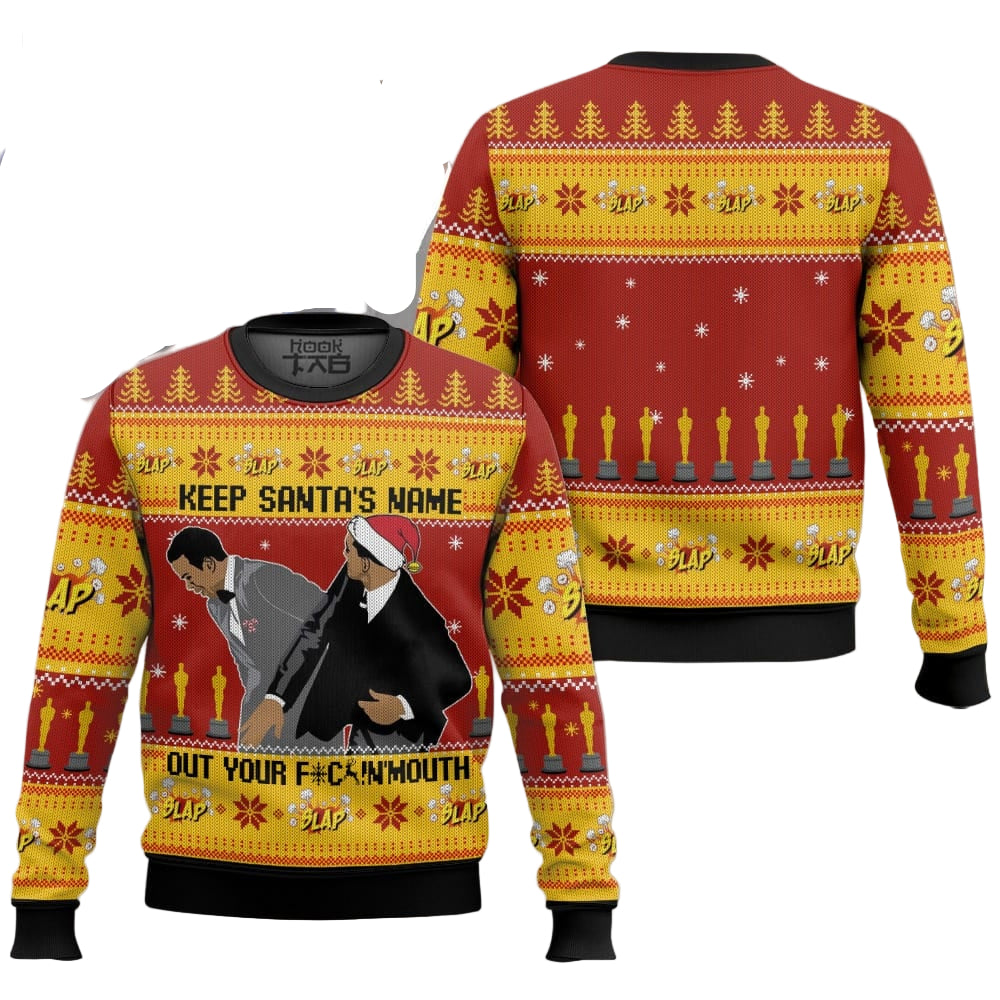 Keep Santa’s Name Out Your Mouth Smith Slaps Chris Rock Meme Ugly Sweater