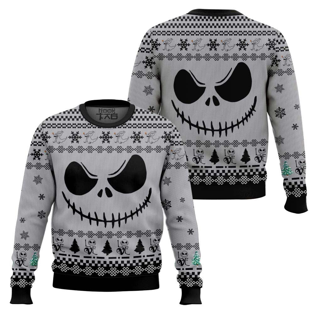 Jack Skellington Face Love White Hoodie Christmas Sweater