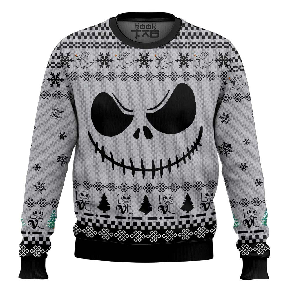 Jack Skellington Face Love White Hoodie Christmas Sweater