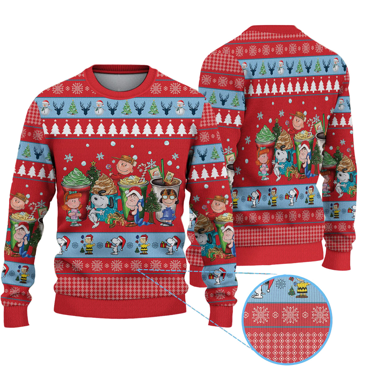 Snoopy Christmas Coffee Cups Christmas Knitted Sweater