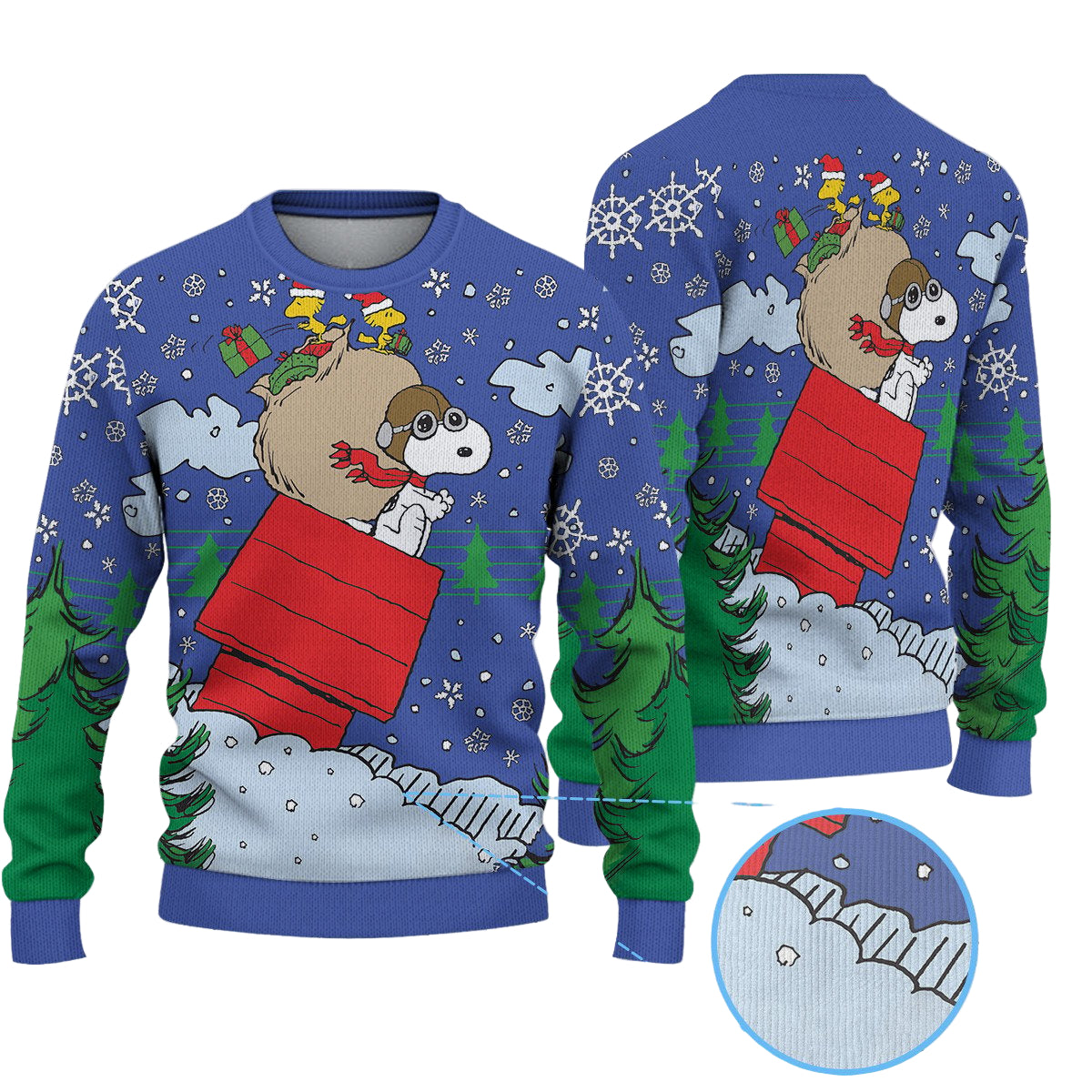 Snoopy & Woodstock In Red Baron Gear Christmas Knitted Sweater
