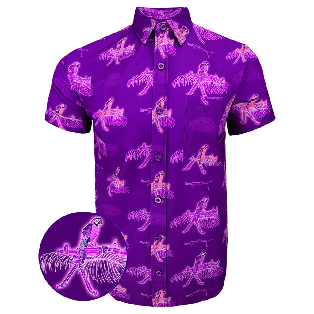 Macaws Purple Button Down Shirt Outdoor Hawaiian Tactical Shirt Good Gifts For Him -WearandDecor