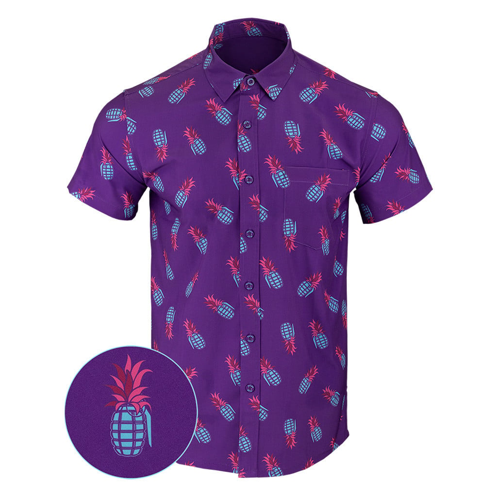 Pineapple Grenade Purple Button Down Shirt Concealed Carry Hawaiian Shirt Present For Dad -WearandDecor