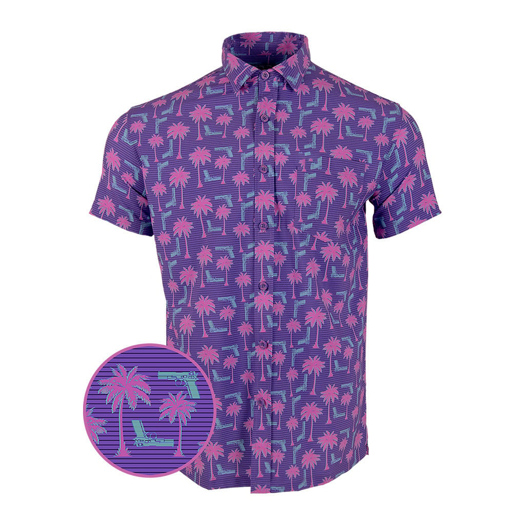 Rising Palm Purple Button Down Shirt Tactical Aloha Print Shirt Gun Lovers Gifts -WearandDecor