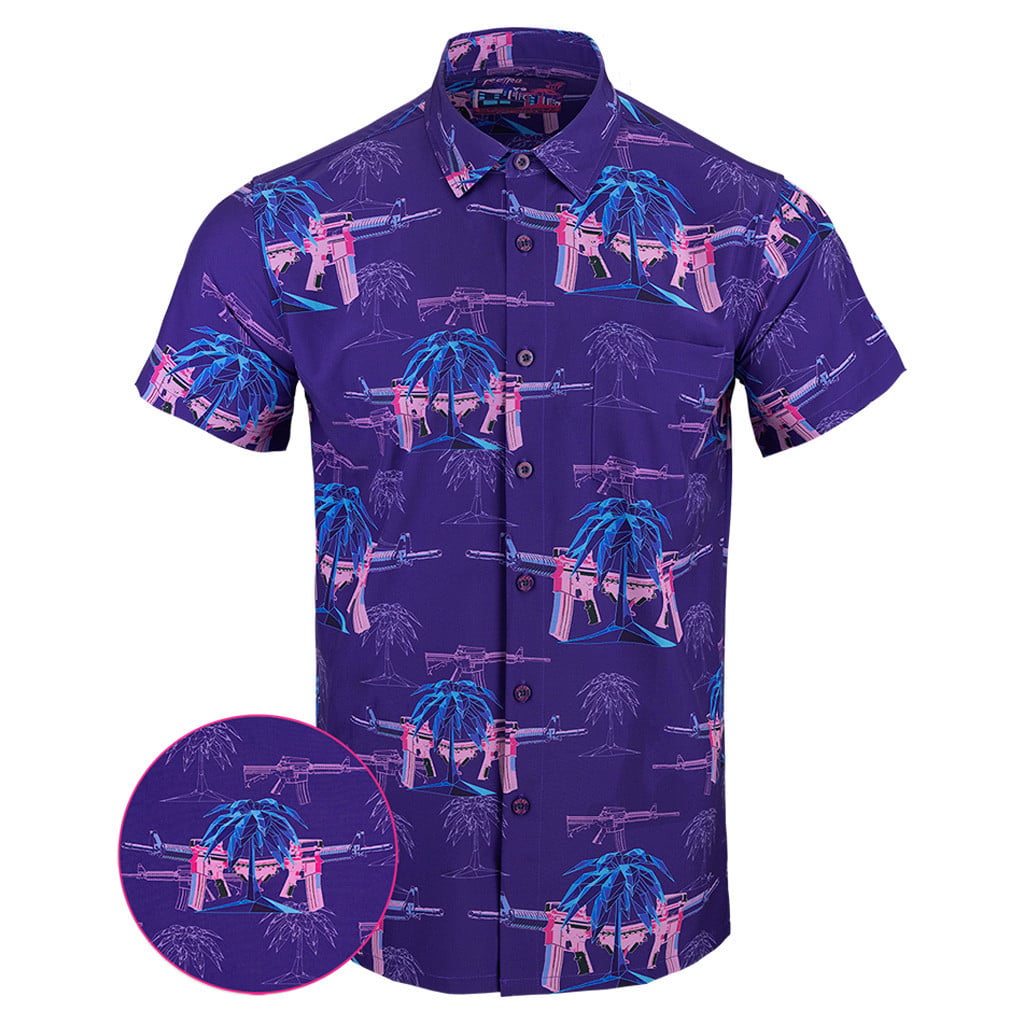 Palm V2 Purple Button Down Shirt Tactical Shirt Hawaii Style Gifts For Son In Law -WearandDecor