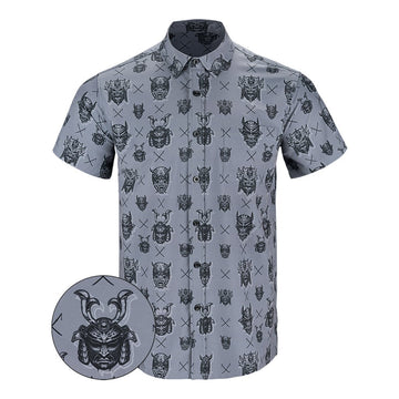 Oni Mask Button Down Shirt Hawaiian Tactical Button Down Gifts Ideas For Father -WearandDecor