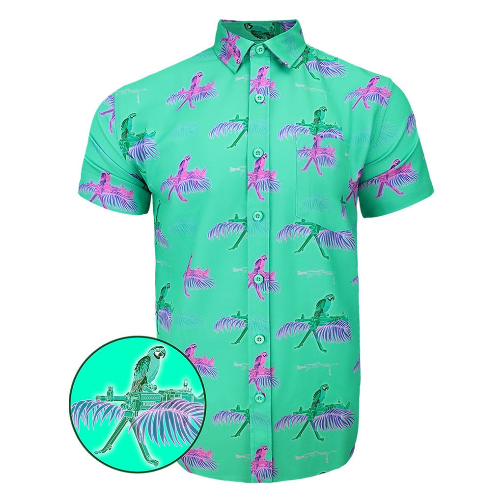 Macaws Mint Button Down Shirt Outdoor Hawaiian Tactical Shirt Good Gifts For Boyfriend -WearandDecor